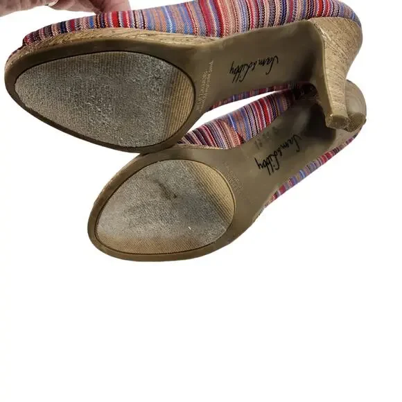 Sam & Libby Pumps Sz 9 Peeptoe Striped Colorful Pump Heels - Picture 9 of 12